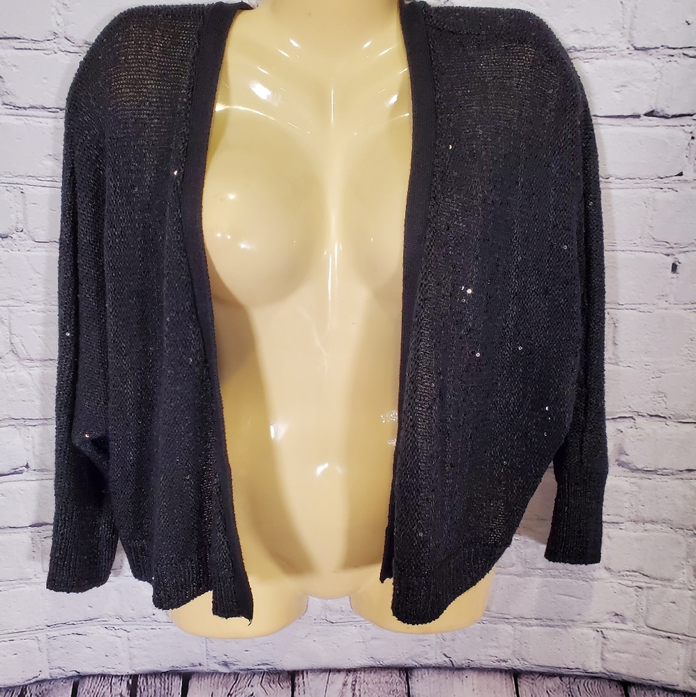 Lane Bryant Black Sequin Cropped Cardigan